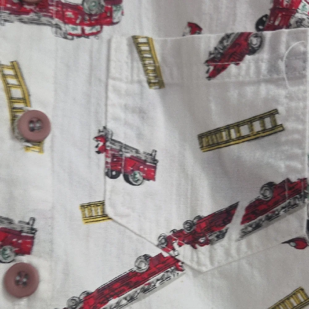 Kids Fire Truck Button-Down Shirt - White